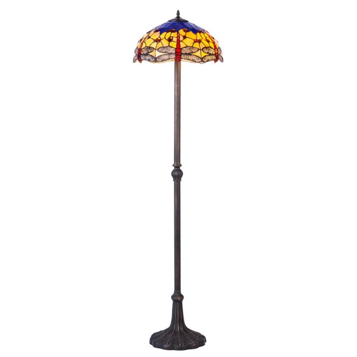 Tiffany by Tiff 2 Light 40cm Dragonfly Floor Lamp - Antique Brass